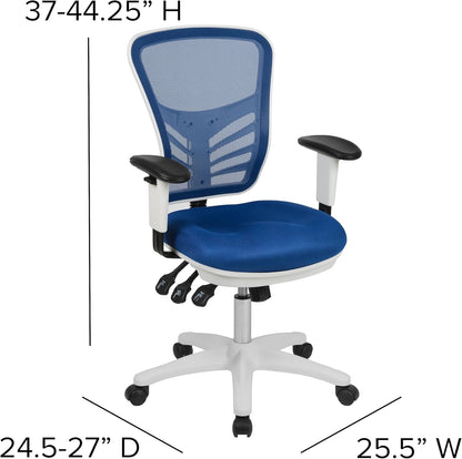 Bureaustoel – Office Chair – Computerstoel – Gamestoel – Kantoorstoel – Ergonomisch Mesh Rugleuning – Verstelbare Armleuningen met Wit Nylon Frame