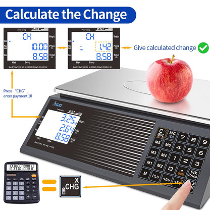 ACLAS Prijsschaal 30kg 10g Industriële Weegschaal - Digitale Verkoopprijs Berekening Schaal w/LCD Dual Screen Displays voor Voedsel, Vlees, Deli, Fruitmarkt