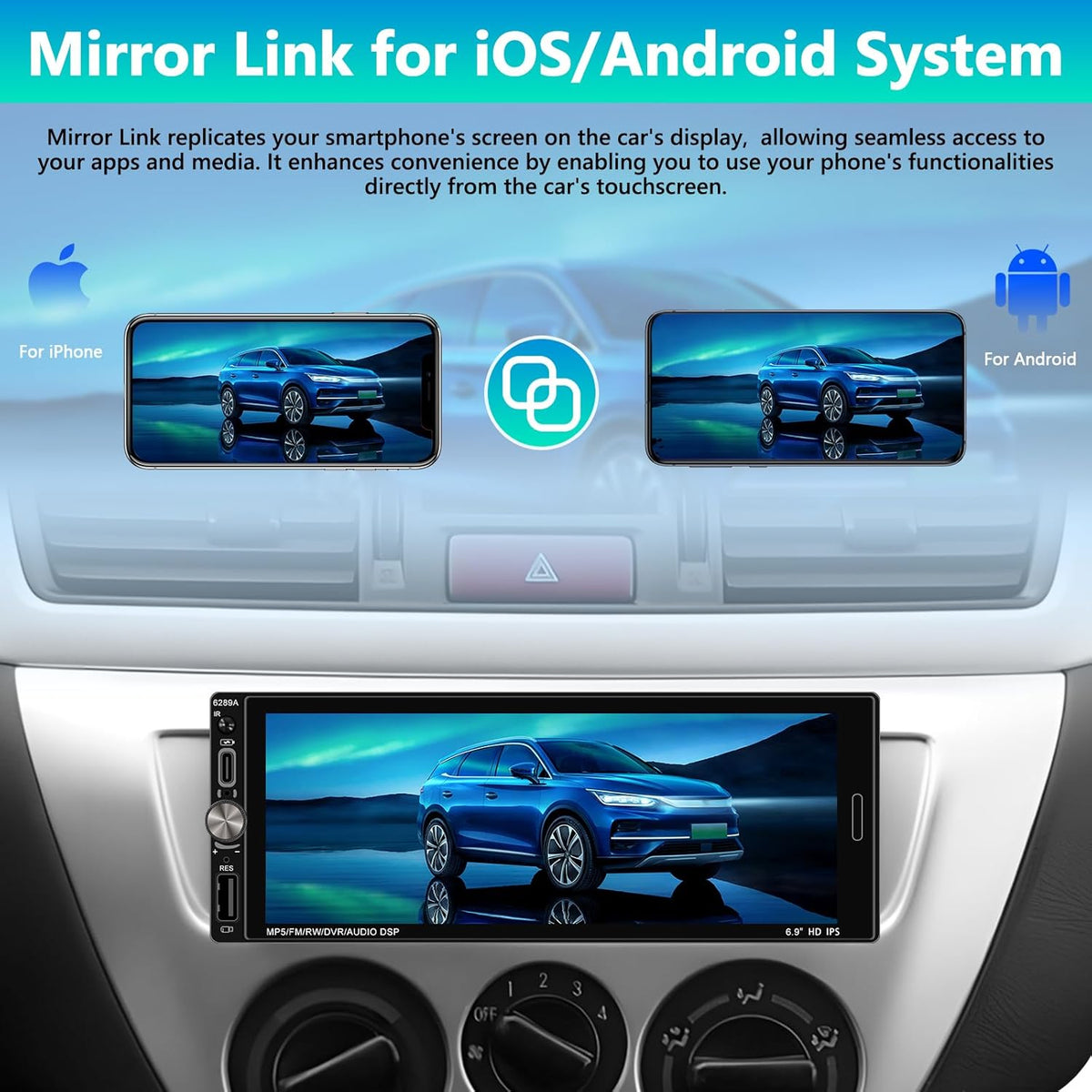 2+32G Carplay Auto Radio 1 din Android met Android Auto GPS-Navigatie, Bluetooth Single din Radio Auto met Scherm, Stereo Auto Support Mirrorlink/FM/WIFI/USB/SWC+Achteruitrijcamera