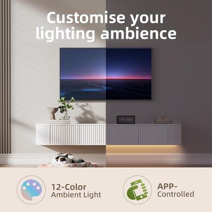 Zwevend TV-Meubel met LED-Verlichting – 140CM Wandgemonteerd TV-Kast met Verbeterde Opbergruimte & Afgeronde Randen, Moderne TV-Mediaconsol voor 43-55 Inch TV's