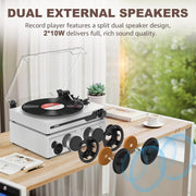 Platenspeler - Geïntegreerde Luidsprekers - Vintage Fonograaf - met Bluetooth 5.3 Ondersteunt - 2 Dubbele Stereoluidsprekers - 3 Snelheden - AUX - RCA - USB - Draadloos Afspelen - Hout - Wit