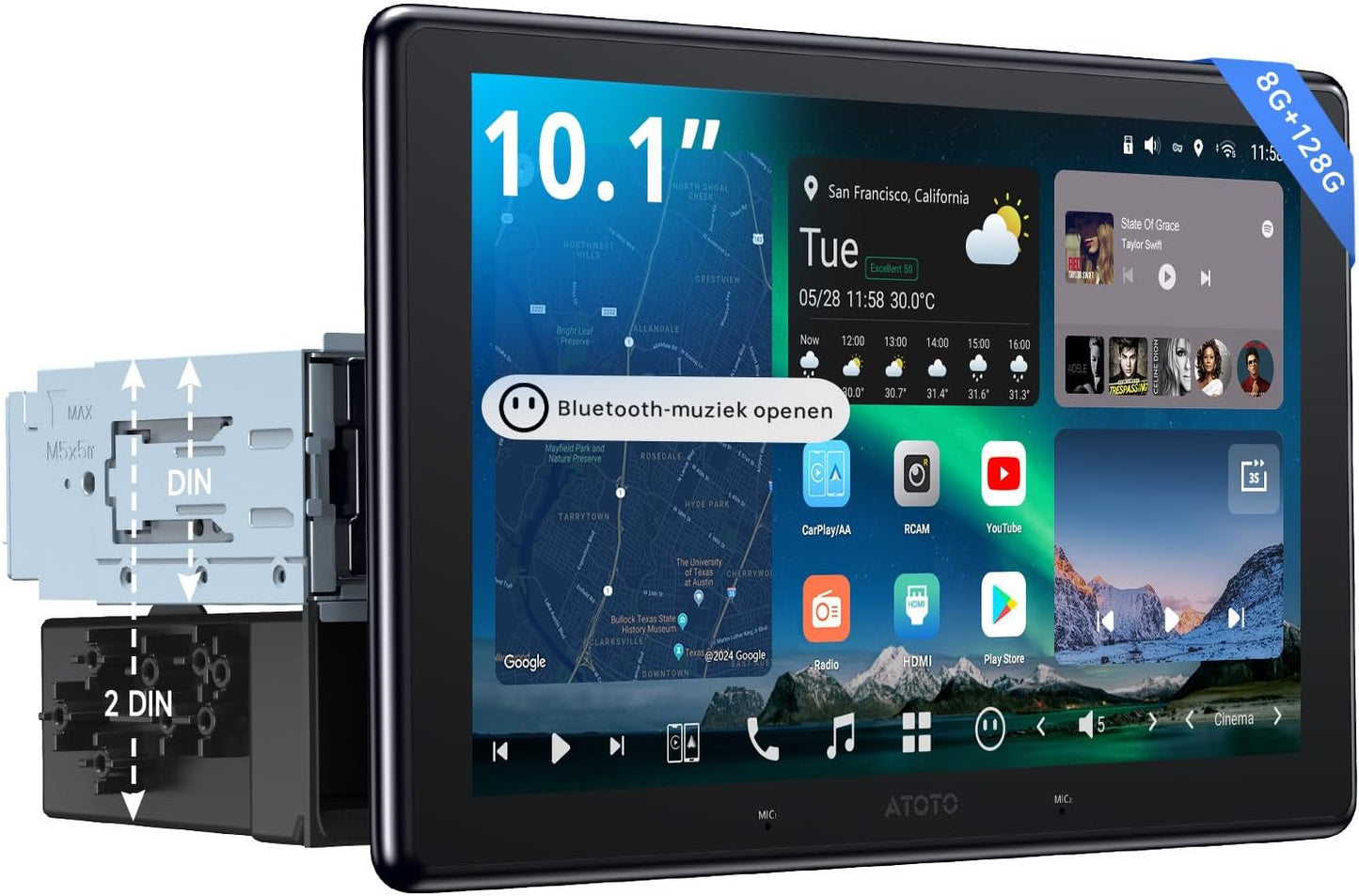 10" QLED Android In-Dash Navigatie, 8G+128G Single DIN Autoradio, ChatGPT AI Assistent, 4G LTE, Draadloze CarPlay & Android Auto, Duale Telefoonverbinding & Bluetooth, X10G110E