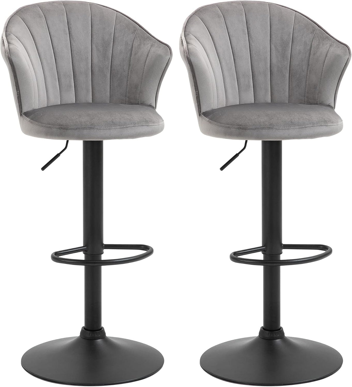 HOMCOM set of 2 bar stools, swivel bar stools with velvet touch backrest, height adjustable armless foam grey 51.5 x 57.5 x 93-114.5 cm - QUORE
