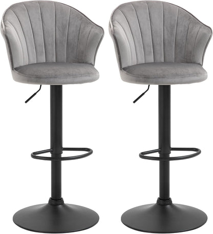 HOMCOM set of 2 bar stools, swivel bar stools with velvet touch backrest, height adjustable armless foam grey 51.5 x 57.5 x 93-114.5 cm - QUORE