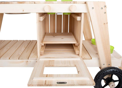 Small Foot 11665 modder van massief en weerbestendig hout voor kinderen vanaf 3 jaar, buiten keuken met accessoires en wielen speelgoed