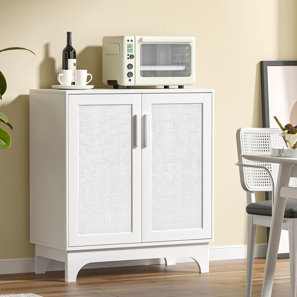 Rotan sideboard, keukenkast met verstelbare planken, landelijke stijl, buffetkast, hout, opbergkast, kantelbeveiliging, kast voor keuken, woonkamer, eetkamer, hal, 80 x 40 x 89 cm
