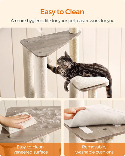 Kattenboom – Krabpaal – Kattenhuis – Kattenmeubel – Klimpaal – 165 cm Hoog – Wasbare Verwijderbare Kussens