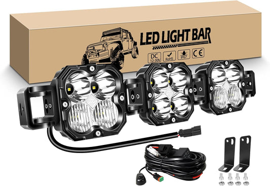 RIGIDON 21 inch 90W 7500LM Led Lichtbalk met 12V kabelboom, Led-verlichting Bar Rijdende Offroad Lichten Mistlamp Werklampen voor Vrachtwagen Tractor Auto Boot 4x4, IP67 Waterdicht 6000K Wit