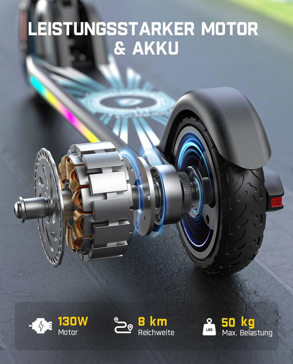 FanttikRide C9 Apex Elektrische step voor kinderen vanaf 8 jaar, bluetooth-muziek, kleurrijke regenboogverlichting, 8/12/16 km/u, 8 km bereik, led-display, in hoogte verstelbaar, opvouwbaar, voor