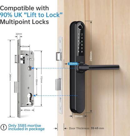 Slim Fingerprint Bluetooth Smart Deurslot met Touchscreen, Vingerafdruk Toetsenbord Kaartsleutels Unlock voor Aluminium Swing Deur (Zwart)