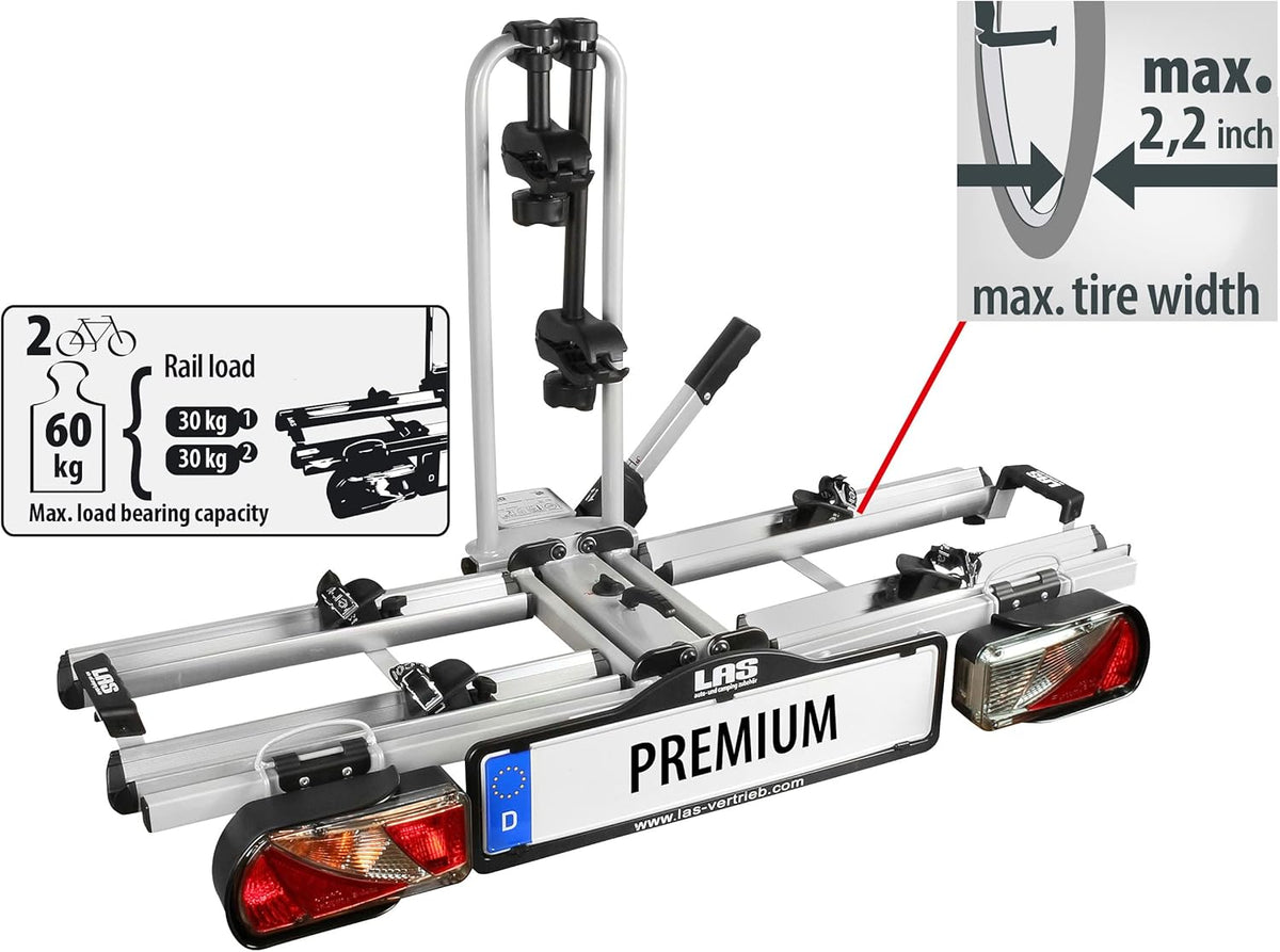 LAS 12011LAS Premium Bicycle Carrier E-Bike Rack Fully Pre-Assembled, Anti-Theft Protection, for 2 Bikes, Tow Bar - QUORE