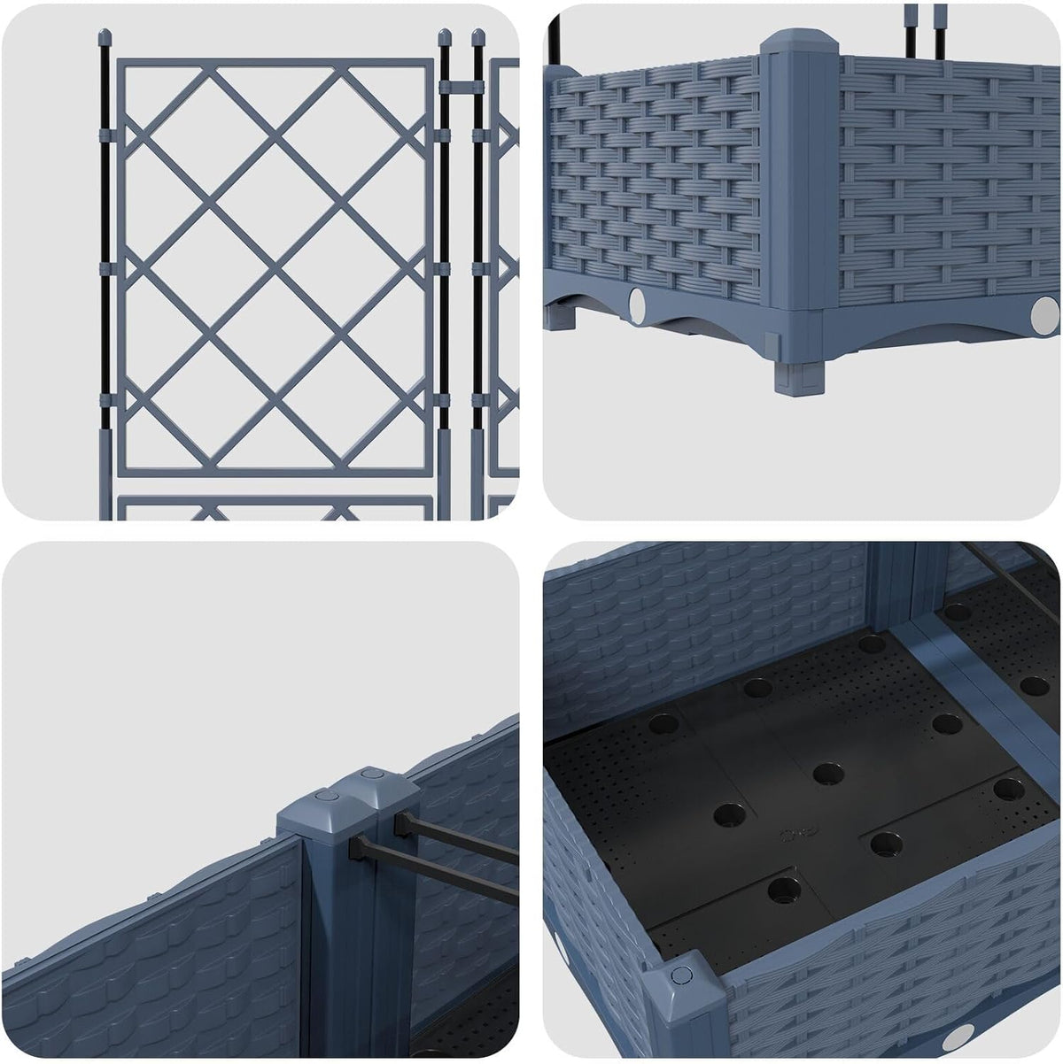 Trellis Planter with Stand, 5 Pieces, Grey, 120 x 120 x 125.5 cm, for Climbing Plants, Modern Design, Braided Material, Plastic, Robust - QUORE