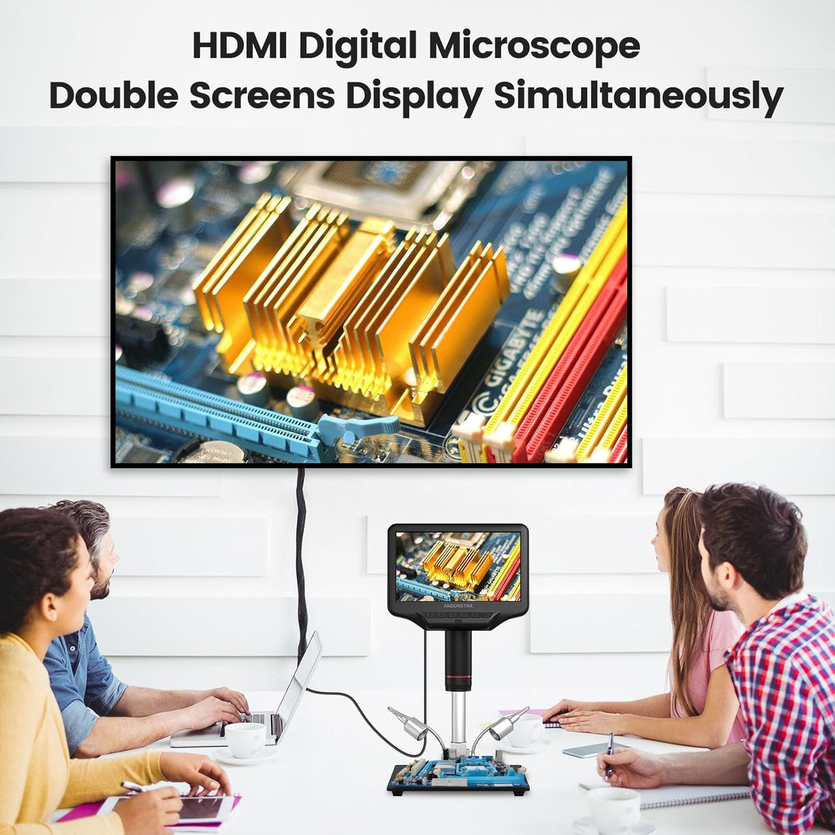 AD407 Pro 3D HDMI Soldering Digital Microscope, 4MP 2160P UHD Video Record, 7 inch Adjustable LCD Screen USB Video Electronic Microscopes for Repairing, Circuit Board, SMT SMD DIY