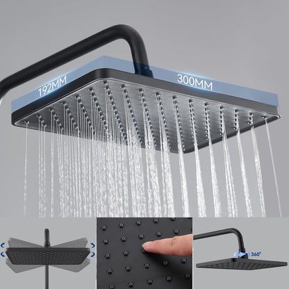 Douchekolom – Thermostaatkraan – Regendouche – Handdouche – Douchepaneel – Thermostatische Mixer – Groot Regendouche Hoofd 30x19 cm – Verstelbare Douchekolom 88-124 cm