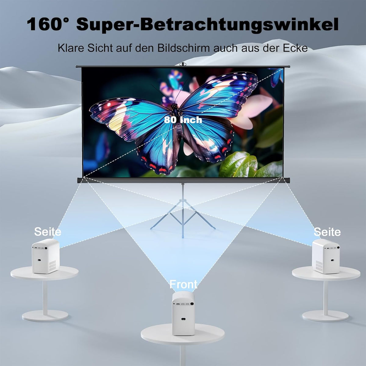 80” Projector Screen met Statief 16:9 4K HD Projectiescherm 160° Instelbare Kijkhoek voor Thuisbioscoop, Vergaderruimte, Bruiloften