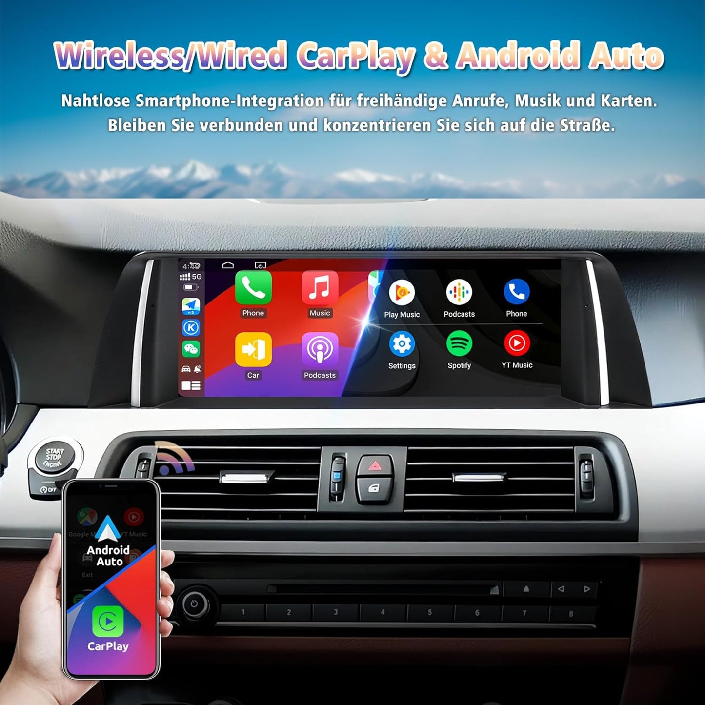 Android 14 autoradio met 10,25 inch touchscreen voor BMW 5-serie F10/F11 (2010-2012) – draadloos CarPlay/Android Auto, OEM-onderdelen, IPS HD-scherm, GPS, Mirror Link, alleen CIC-systeem