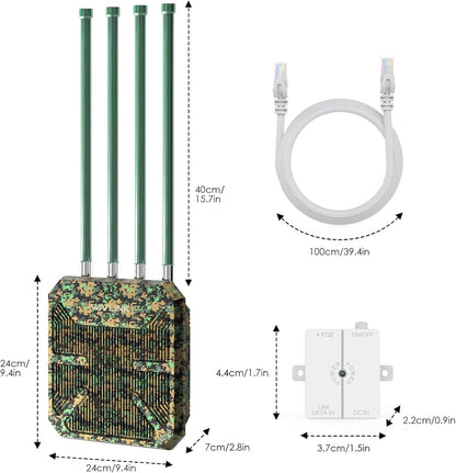 WAVLINK AX3000 Outdoor WiFi 6 Extender, Long Range Draadloos Access Point, Ondersteuning Actieve PoE, 4x8dBi Antennes, Outdoor WiFi-oplossing, IP67, Tot 128 Apparaten