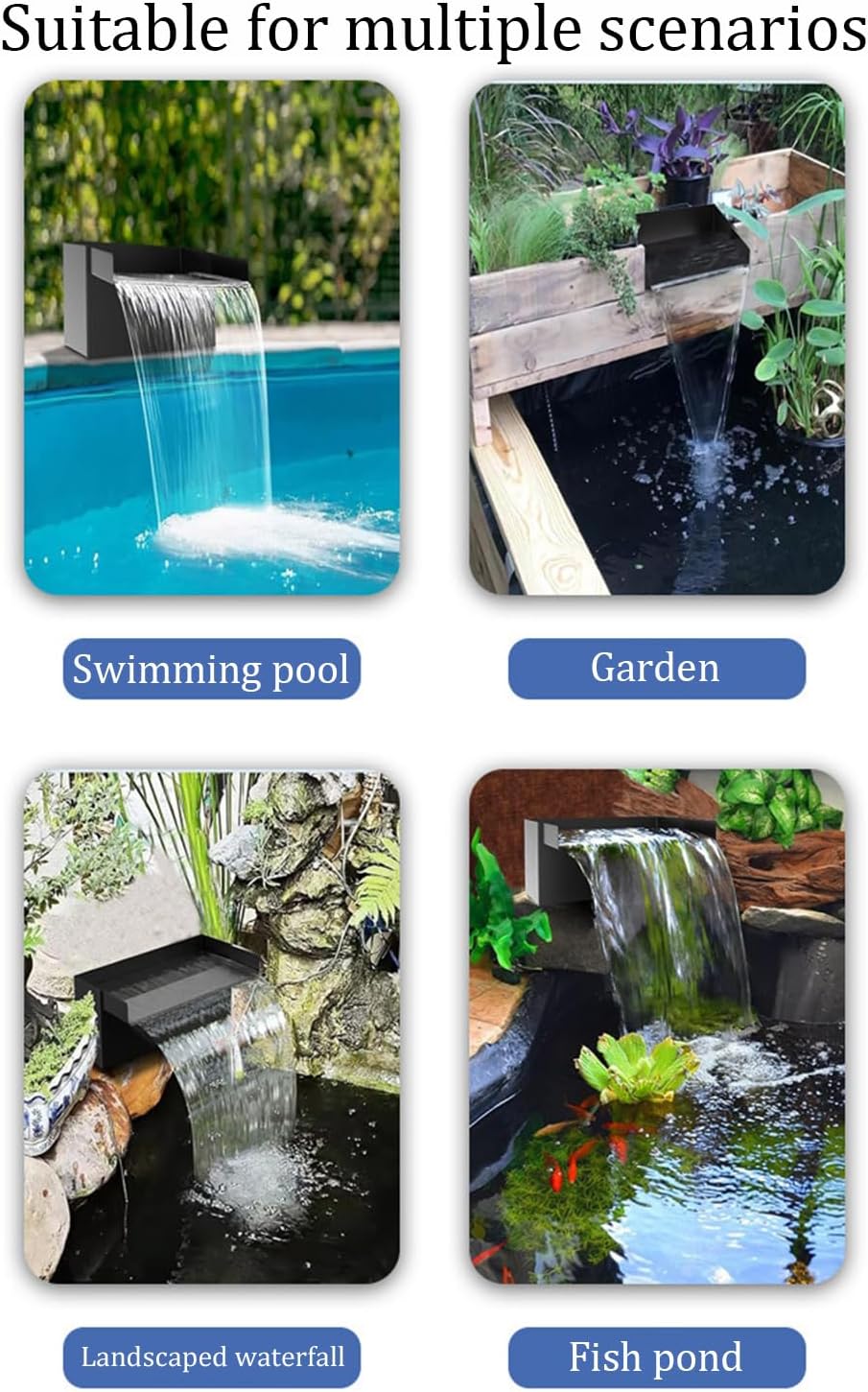 Watervalfontein voor zwembad, vijver, tuinvijverset van waterval, 3000 l/uur, watervalset van roestvrij staal, 30 cm, voor de decoratie van tuinen, terrassen en vijvers