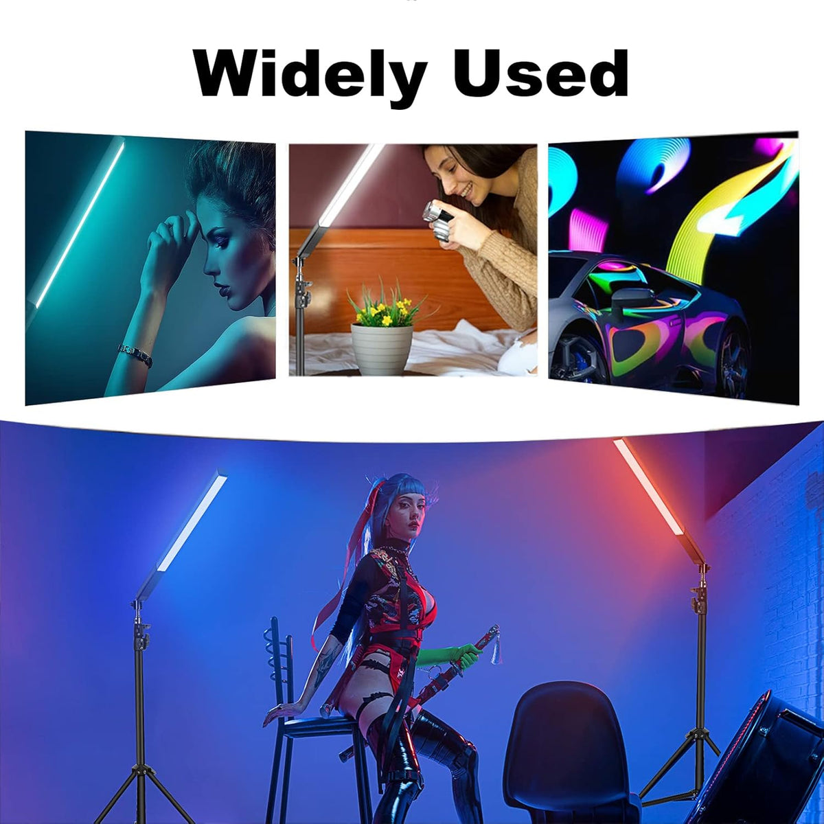 Led-videolamp – 2 stuks RGB videolichtstaaf, led video licht, handheld fotografie licht, camera licht – Met statieven 0,75 m tot 2,08 m – 1000 lumen, instelbare kleurtemperatuur 3000 K tot 6000 K