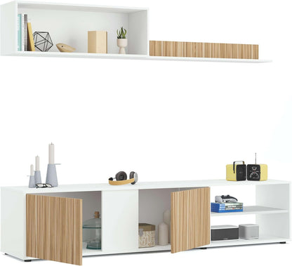 Habitdesign Tv-meubel, omkeerbaar, model Ecco, witte afwerking, artik en natuur, afmetingen: 40 cm (H) x 180 cm (B) x 33 cm (D)