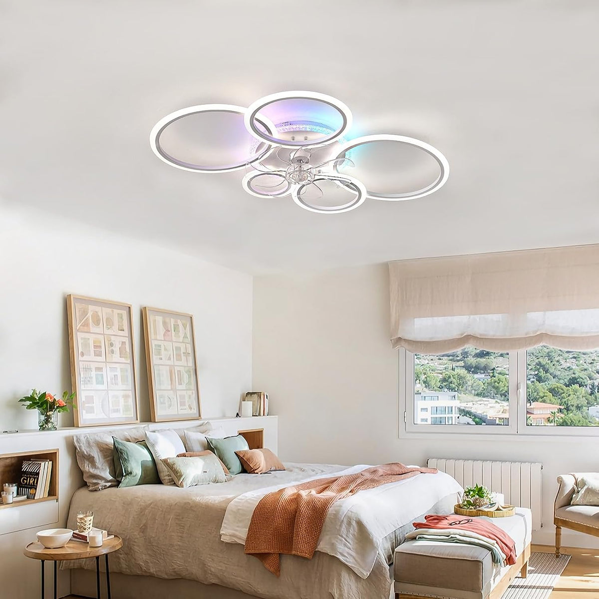 95 Cm Ventilatorlicht Dimbaar, Omkeerbaar Ventilatorlicht APP Met Afstandsbediening, Modern Ventilatorlicht 72 W Woonkamer Stille Timer 6 Snelheden Geschikt Voor Slaapkamer En Woonkamer-White