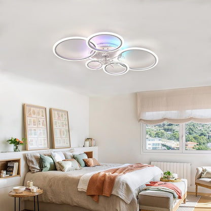 95 Cm Ventilatorlicht Dimbaar, Omkeerbaar Ventilatorlicht APP Met Afstandsbediening, Modern Ventilatorlicht 72 W Woonkamer Stille Timer 6 Snelheden Geschikt Voor Slaapkamer En Woonkamer-White