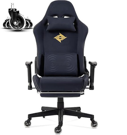 Dowinx Gaming Chair, Office Chair with Silky Smooth Large Wheels, Massage Gaming Chair with Luxury Suede Fabric, 90-165 Degrees, 150 kg, Black - QUORE