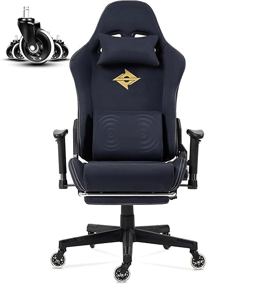 Dowinx Gaming Chair, Office Chair with Silky Smooth Large Wheels, Massage Gaming Chair with Luxury Suede Fabric, 90-165 Degrees, 150 kg, Black - QUORE