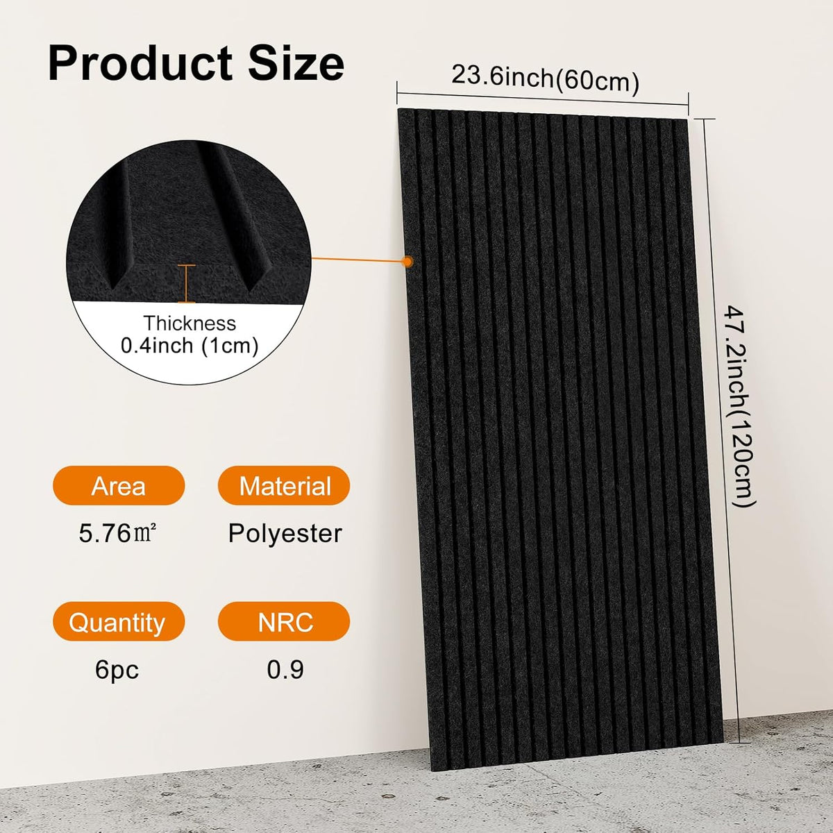 6 stuks akoestische panelen, 120 x 60 decoratieve geluiddichte wandpanelen, grote zelfklevende geluidsabsorberende panelen voor kantoor, thuisbioscoop, studio, zwart