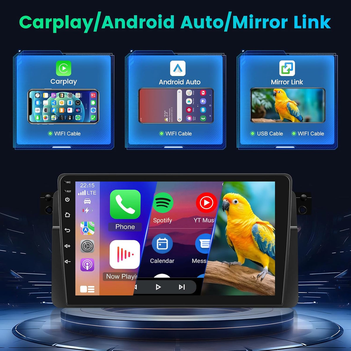 4G+64G Android Autoradio voor BMW E46 1999-2005 met CarPlay & Android Auto, DSP 32EQ, 9 Inch Radio met Scherm, WiFi, GPS, Bluetooth, Stuurwielbediening + Achteruitrijcamera, Microfoon