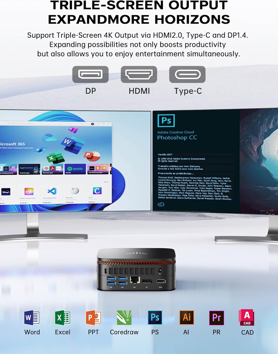 ACEMAGICIAN Mini PC, AMD Ryzen 4300U tot 3,7 GHz, 16 GB DDR4 256 GB M.2 SSD Micro Desktop, 4K UHD HDMI + DP+Type-C, WLAN, Bluetooth 4.2, Gigabit Ethernet, mini-computer