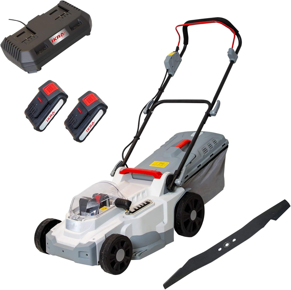 IKRA Accu Grasmaaier Mulchmaaier ICM 2/2037 incl. 2x accu & dubbele snellader, incl. reserve mes
