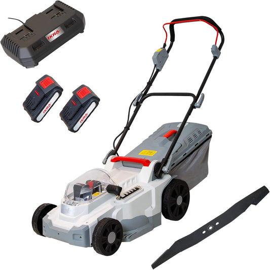 IKRA Accu Grasmaaier Mulchmaaier ICM 2/2037 incl. 2x accu & dubbele snellader, incl. reserve mes