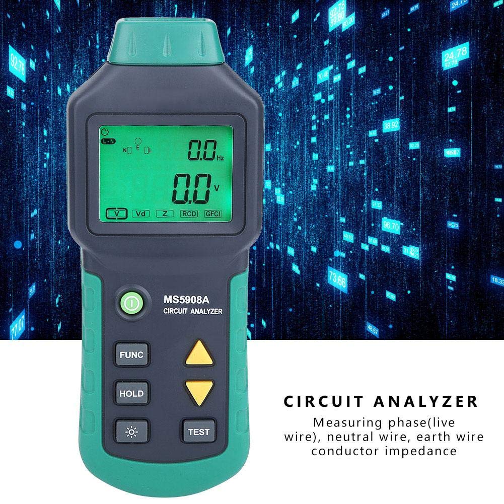 LCD Circuit Analyzer, laagspanningsverdeler, fouttester, RCD GFCI stopcontacten, AC220V, MS5908C, wisselspanning, meting massabeleidingsimpedantie (EU stekker)