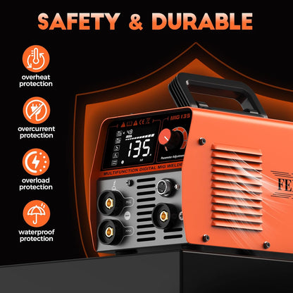 MIG135 Soldeerstation gevulde draad, zonder gas, 135 A, 220 V, elektrodensynergie, 3-in-1 MIG/ARC/lift TIG IGBT inverter lasapparaat met 1,0 mm draad, MIG-laspistool