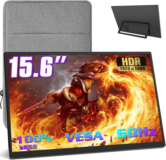 Portable Monitor + Sleeve 15.6 Zoll,1080p,Tragbarer Laptop Game Office Monitor mit 100% sRGB FHD HDR HDMI,für Computer,Phone Game Devices - QUORE