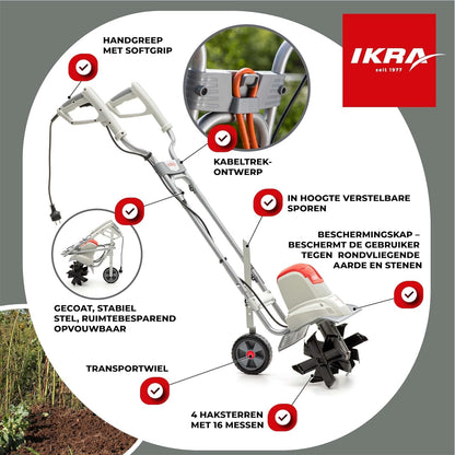IKRA Elektrische Grondfrees Cultivator IEM 800S, werkbreedte 30 cm, werkdiepte 20 cm, grijs/rood/zwart