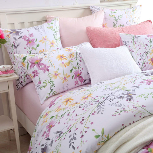 Brandream Garden Style Floral Dekbedovertrek Queen Size Set Roze Grijs Groene Takken Bloem Blad Print Dekbedovertrek Beddengoed Set Omkeerbaar Paars Beddengoed Collectie 1 Dekbedovertrek met 2