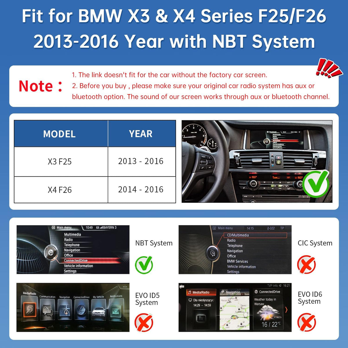 <font dir="auto" style="vertical-align: inherit;"><font dir="auto" style="vertical-align: inherit;">        Road Top CarPlay Screen, 12.3 inch Car Radio Touchscreen for BMW X3 X4 Series F25/F26 with NBT System (2013-2016 Year), Car Stereo with Narrow Beze