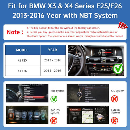 <font dir="auto" style="vertical-align: inherit;"><font dir="auto" style="vertical-align: inherit;">        Road Top CarPlay Screen, 12.3 inch Car Radio Touchscreen for BMW X3 X4 Series F25/F26 with NBT System (2013-2016 Year), Car Stereo with Narrow Beze