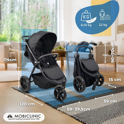 Mobiclinic® kids, Kinderwagen met 3 wielen, Agnes, All-terrain eenhandig handvat, 5-puntsgordel, Achterzak, Sportieve stijl, Eénklik-vouwsysteem, Xxl-mand, Tot 22 kg