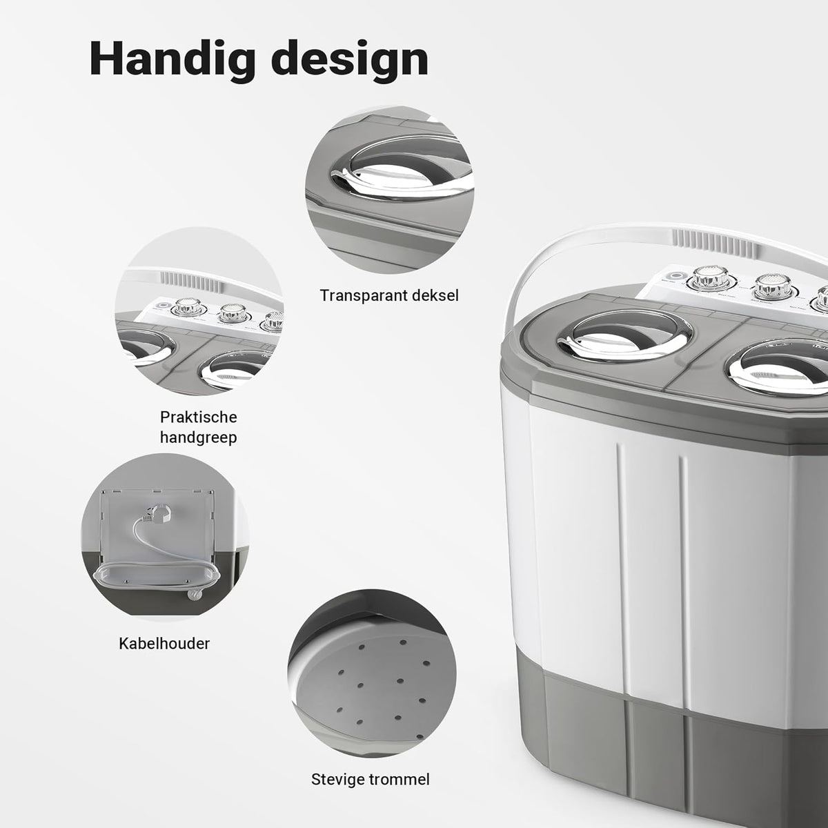 Wiltec Camping Washing Machine 230 W, Mini Washing Machine up to 3 kg 60 x 36 x 60 cm, Washing Machine with Spin, Camping and Student Washing Machine, Portable Outdoor Washing Machine - QUORE