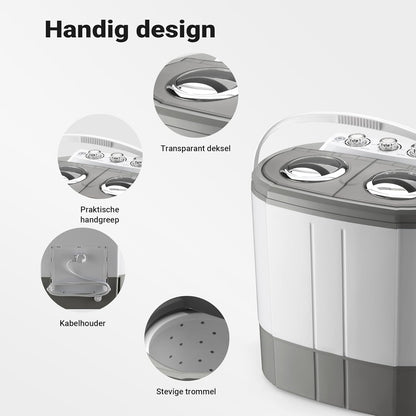 Wiltec Camping Washing Machine 230 W, Mini Washing Machine up to 3 kg 60 x 36 x 60 cm, Washing Machine with Spin, Camping and Student Washing Machine, Portable Outdoor Washing Machine - QUORE