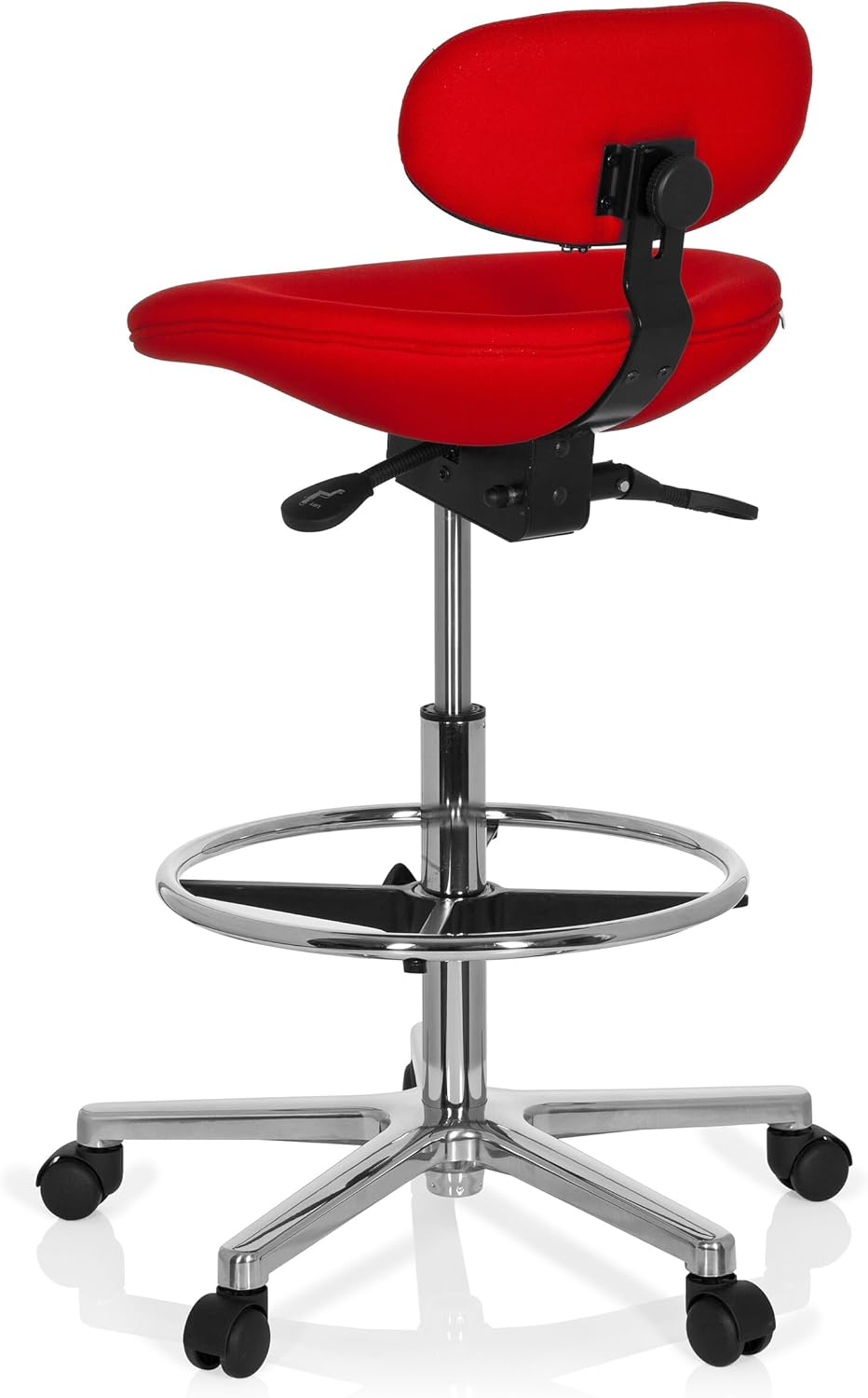hjh OFFICE 608331 werkstoel hoog Work MF stof rood stahulp kantoor draaistruk met rugleuning en wielen, in hoogte verstelbaar