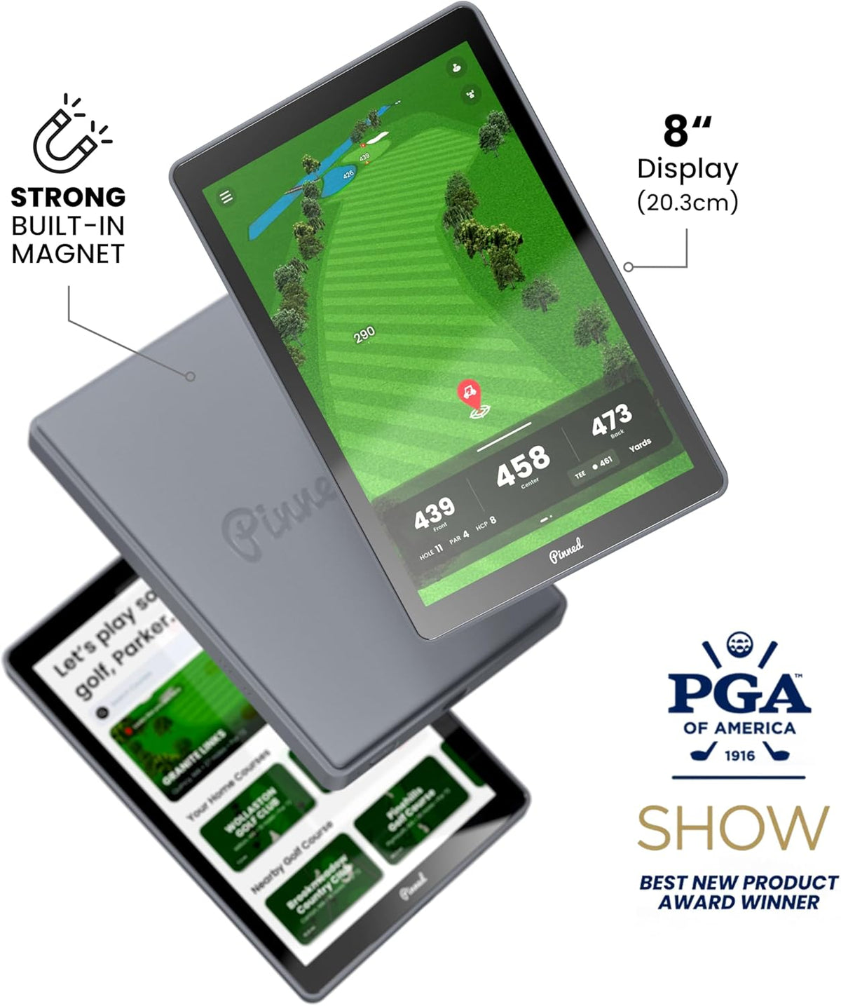 Pinned Golf Het Caddie draagbare golf GPS-apparaat - in zonlicht leesbaar 8 inch scherm, 45.000+ banen, waterdicht, touchscreen golf GPS-handheld met geavanceerde analyse, geen kosten