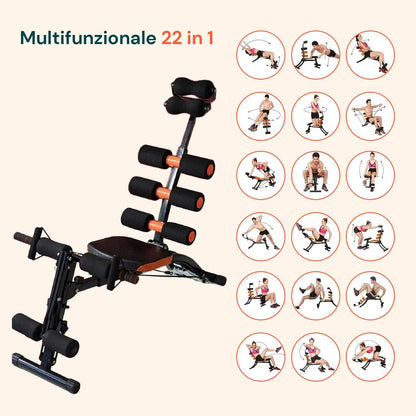 Wintem Multifunctionele 22-in-1 bank voor training thuis, met kantelbare rugleuning, draaibare zitting, elastische verlengstukken en opvouwbare structuur, ruimtebesparend