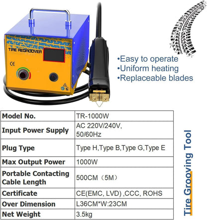 Bandengroefmachine 1000W, Vrachtwagenbandgroefmachine, Bandenhergrooversnijder, Professionele Bandhergroover-Groefbandijzer Voor Vrachtwagen-Autobandgroefgereedschap