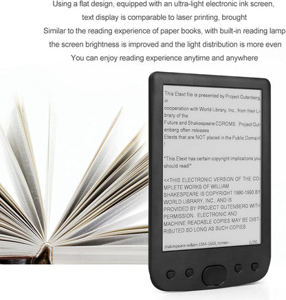 E-Book Reader 6, Niet-verblindende en Oogvriendelijke E-reader HD-touchscreen E-Ink-technologie, Ingebouwde 8GB ROM en 32GB TF-kaartuitbreiding
