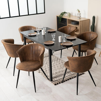 MEUBLE COSY Eetkamerstoelen, set van 6, keukenstoel, Scandinavische gestoffeerde stoel met armleuning, fluwelen metalen poten, bruin, 55x58x75,5cm
