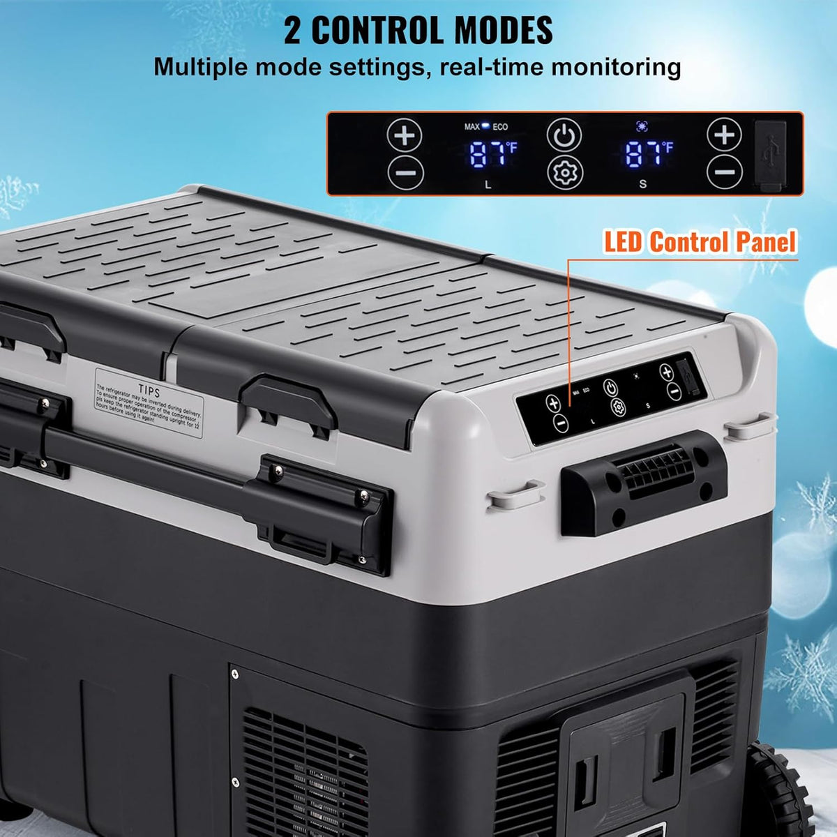 VEVOR Draagbare autokoelkast, 12 V koelkast, draagbare vriezer met twee zones, 50 l, instelbare temperatuur -20~20 °C, compressorkoeler voor thuis, outdoor, camper, auto